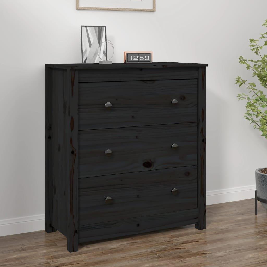 Sideboard Black 70x35x80 cm Solid Wood Pine - image 1