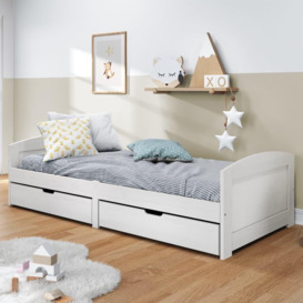 Day Bed with 2 Drawers IRUN White 90x200 cm Solid Wood Pine - thumbnail 1
