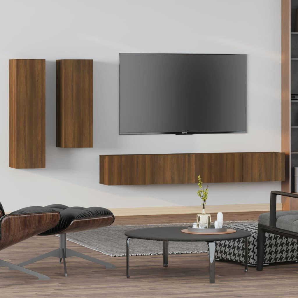 4 Piece TV Cabinet Set Brown Oak Engineered Wood - image 1