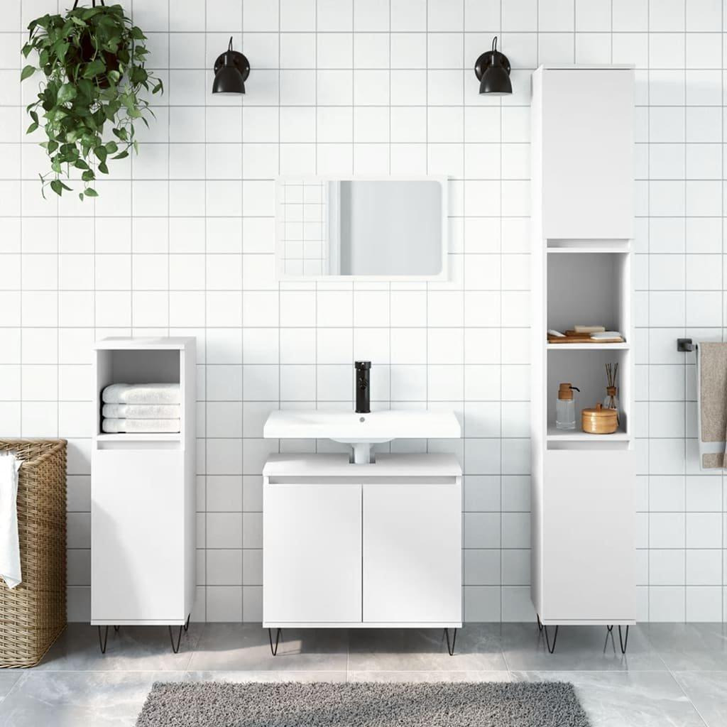 3 Piece Bathroom Furniture Set White Engineered Wood - image 1