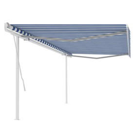 Manual Retractable Awning with Posts 5x3 m Blue and White