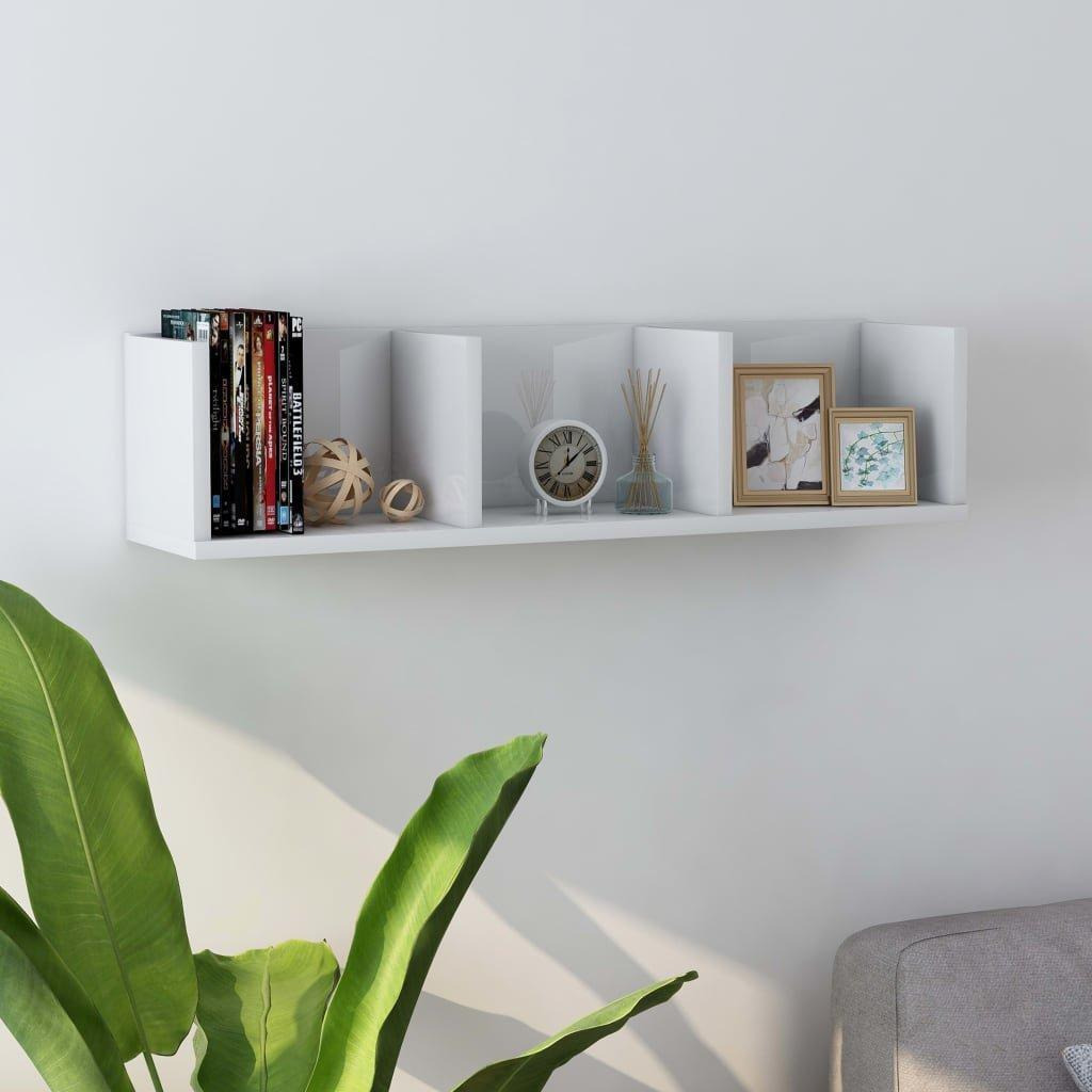 CD Wall Shelf High Gloss White 75x18x18 cm Engineered Wood - image 1
