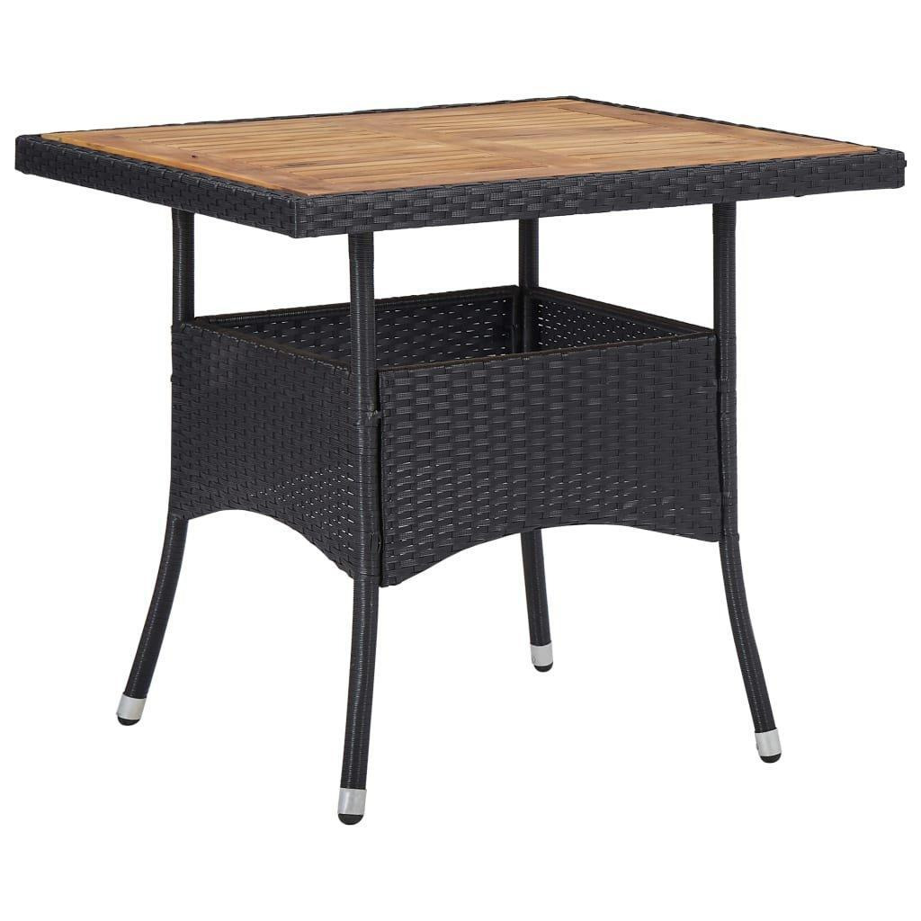 Outdoor Dining Table Black Poly Rattan and Solid Acacia Wood - image 1