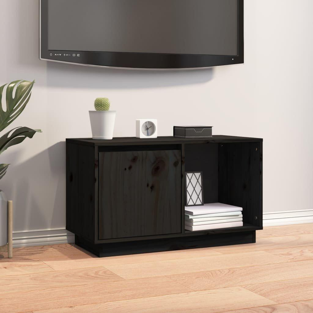 TV Cabinet Black 74x35x44 cm Solid Wood Pine - image 1