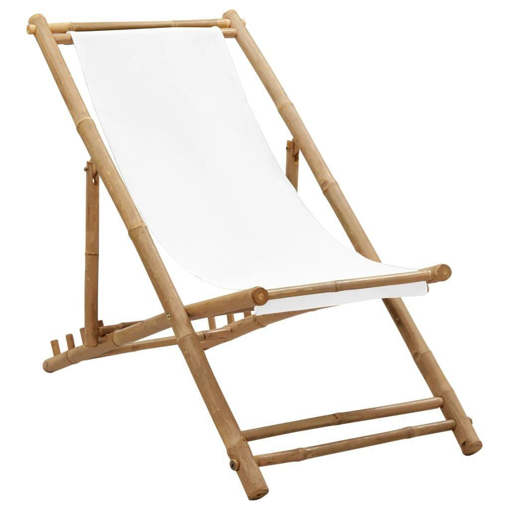 Outdoor Deck Chair Bamboo and Canvas - image 1