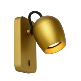 Lucide Preston Retro Wall Spotlight LED Dim to warm GU10 1x5W 2200K3000K Matt Gold Brass - thumbnail 1