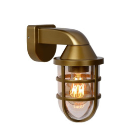 Lucide Lewis Modern Wall Lantern Light Outdoor 1xE27 IP44 Matt Gold Brass