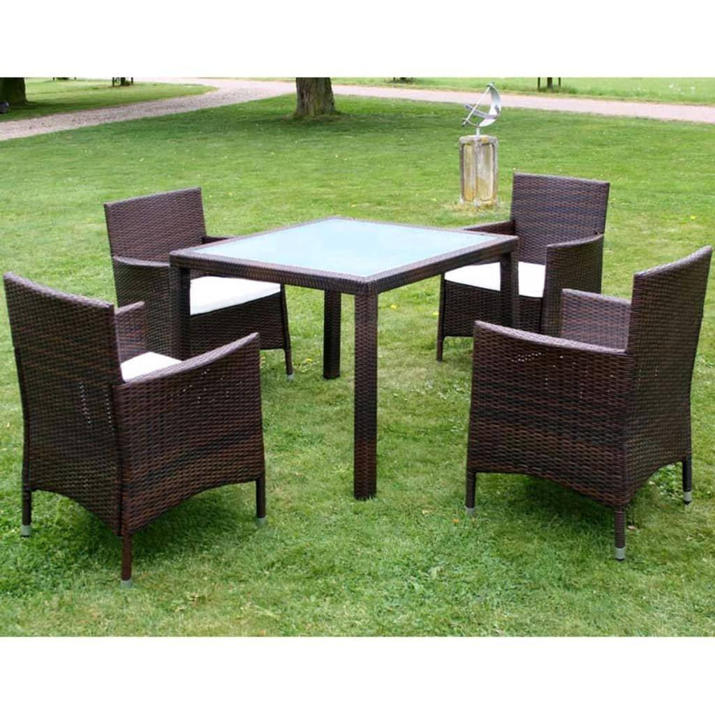 5 Piece Outdoor Dining Set with Cushions Poly Rattan Brown - image 1