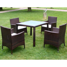 5 Piece Outdoor Dining Set with Cushions Poly Rattan Brown - thumbnail 1