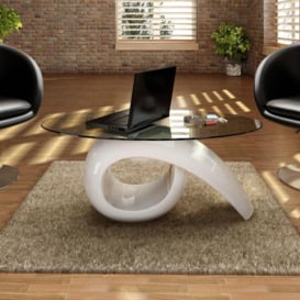 Coffee Table with Oval Glass Top High Gloss White - thumbnail 1