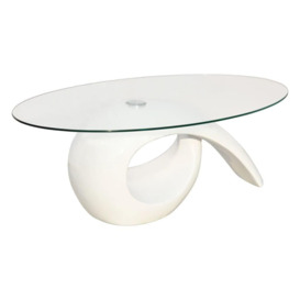 Coffee Table with Oval Glass Top High Gloss White - thumbnail 2