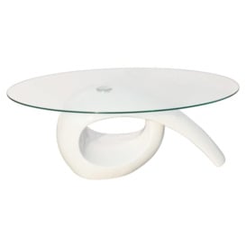 Coffee Table with Oval Glass Top High Gloss White - thumbnail 3