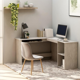 L-Shaped Corner Desk Concrete Grey 120x140x75 cm Engineered Wood - thumbnail 1