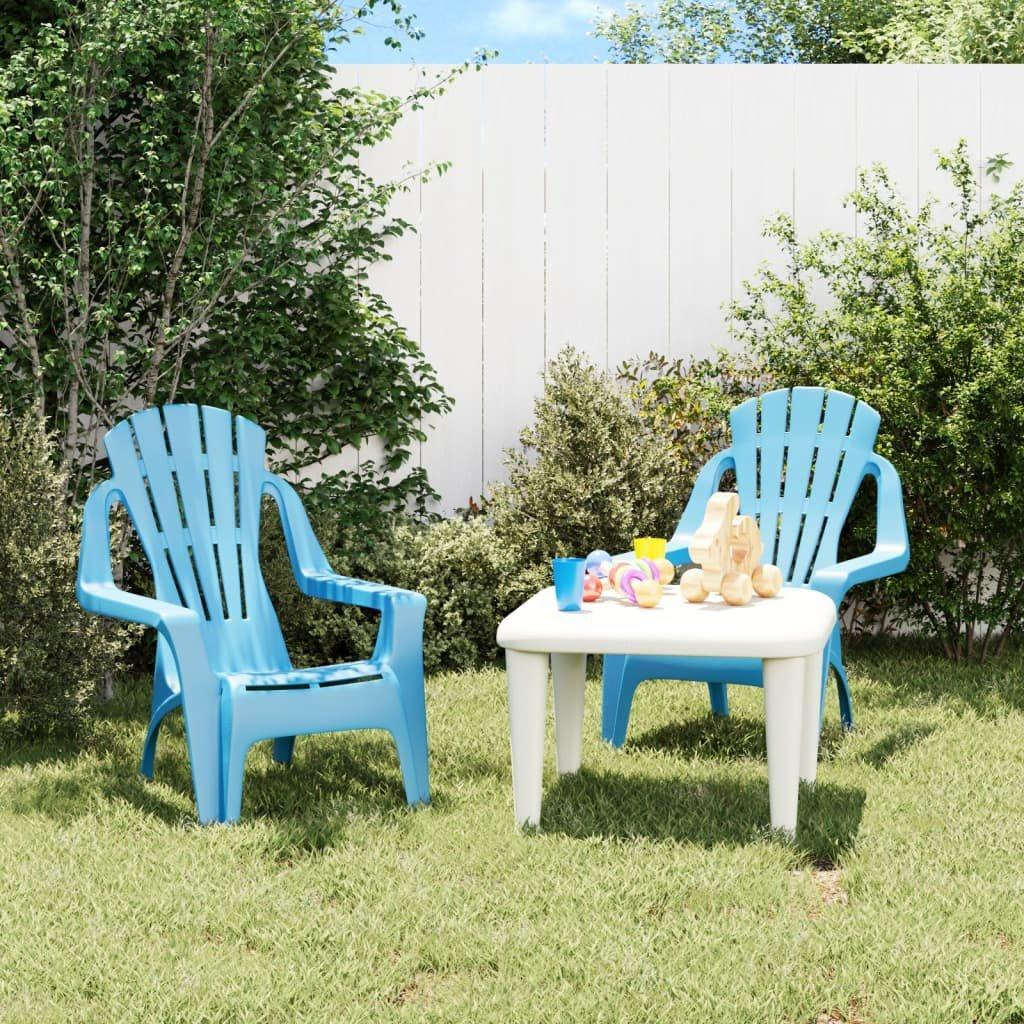Garden Chairs 2 pcs for Children Blue 37x34x44 cm PP Wooden Look - image 1
