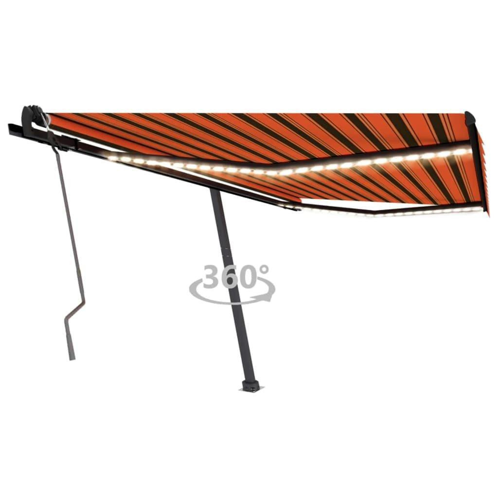 Manual Retractable Awning with LED 450x350 cm Orange and Brown - image 1