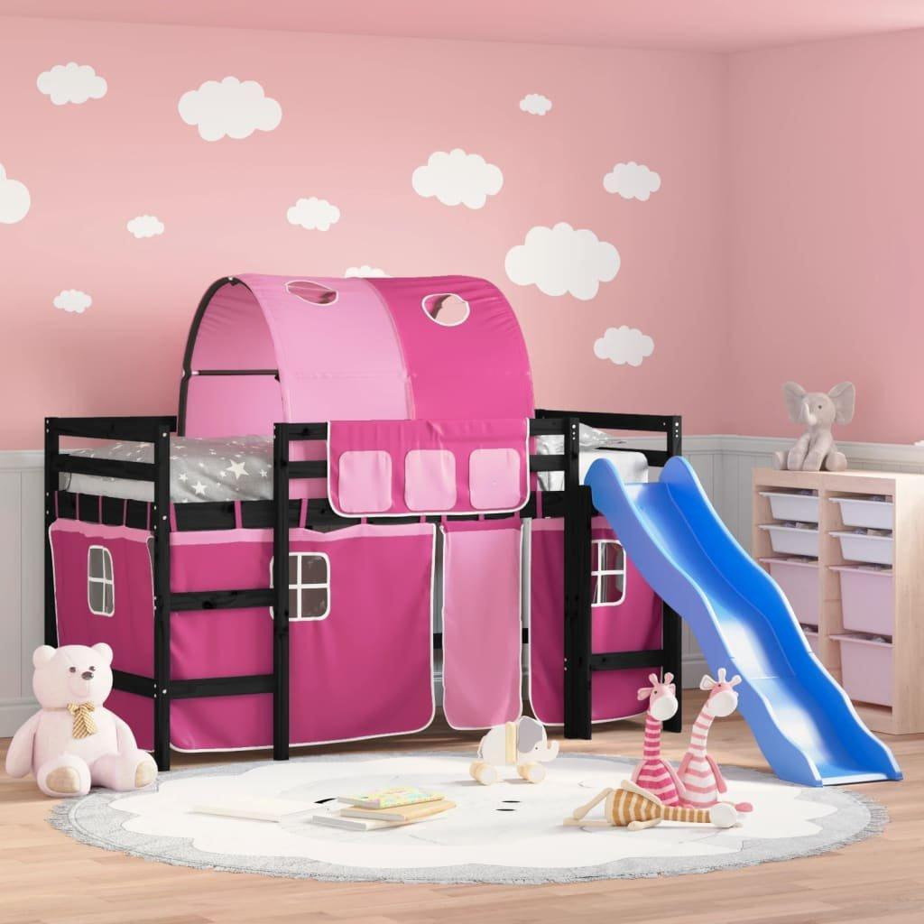 Kids' Loft Bed with Tunnel Pink 90x200 cm Solid Wood Pine - image 1