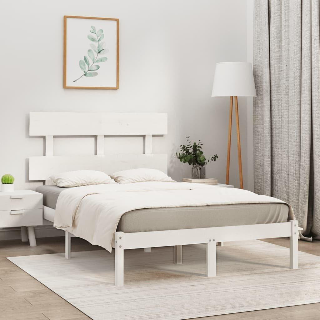 Bed Frame White Solid Wood 150x200 cm King Size - image 1