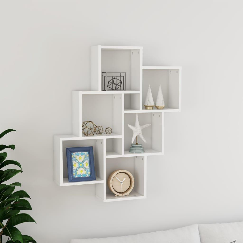 Wall Cube Shelf High Gloss White 78x15x93 cm Engineered Wood - image 1