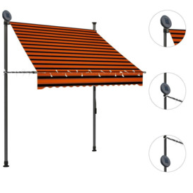 Manual Retractable Awning with LED 150 cm Orange and Brown - thumbnail 3