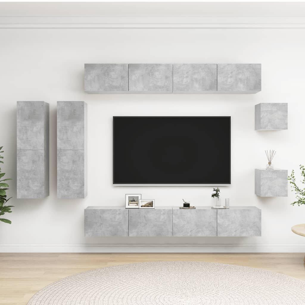 8 Piece TV Cabinet Set Concrete Grey Engineered Wood - image 1