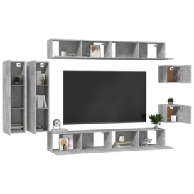 8 Piece TV Cabinet Set Concrete Grey Engineered Wood - thumbnail 3