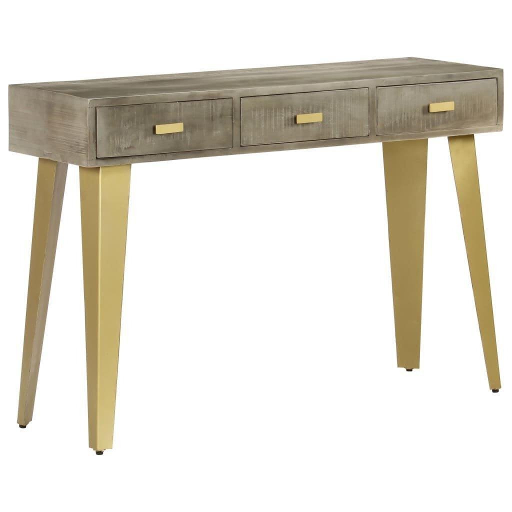 Console Table Solid Mango Wood Grey with Brass 110x35x76 cm - image 1