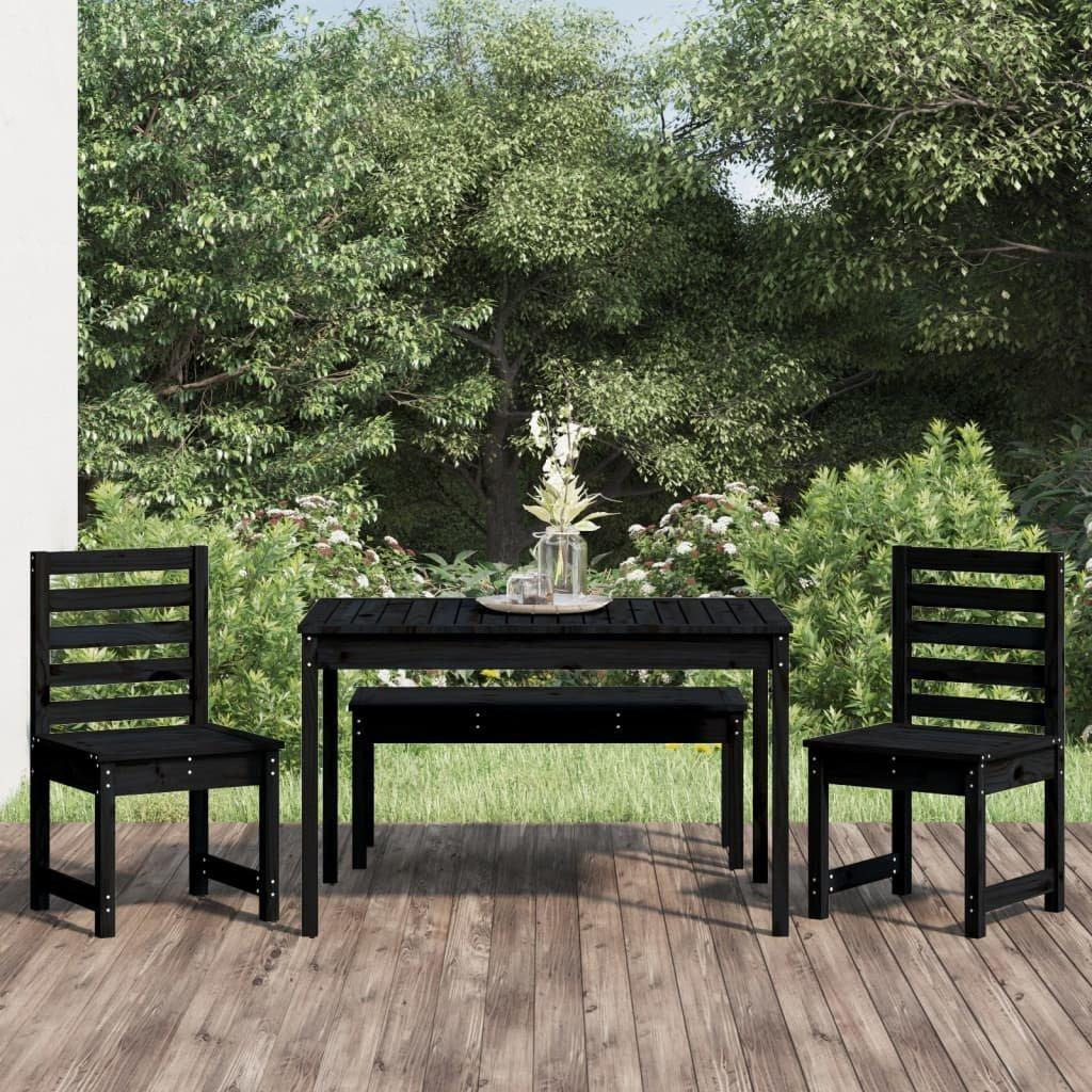 4 Piece Garden Dining Set Black Solid Wood Pine - image 1