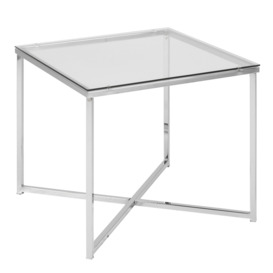 Cross Square Metal Side Table with Glass Top