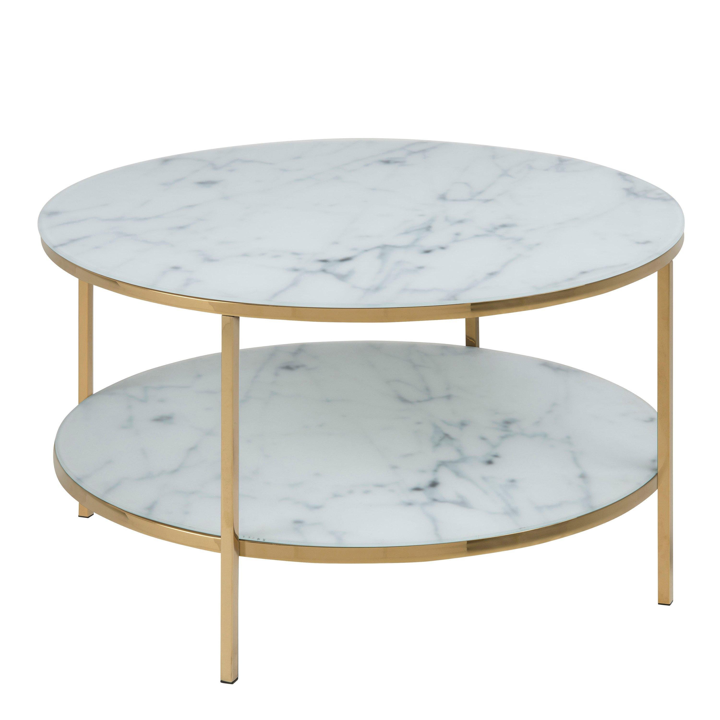 Alisma Round Coffee Table with Marble Effect Glass Top & Gold Legs - image 1