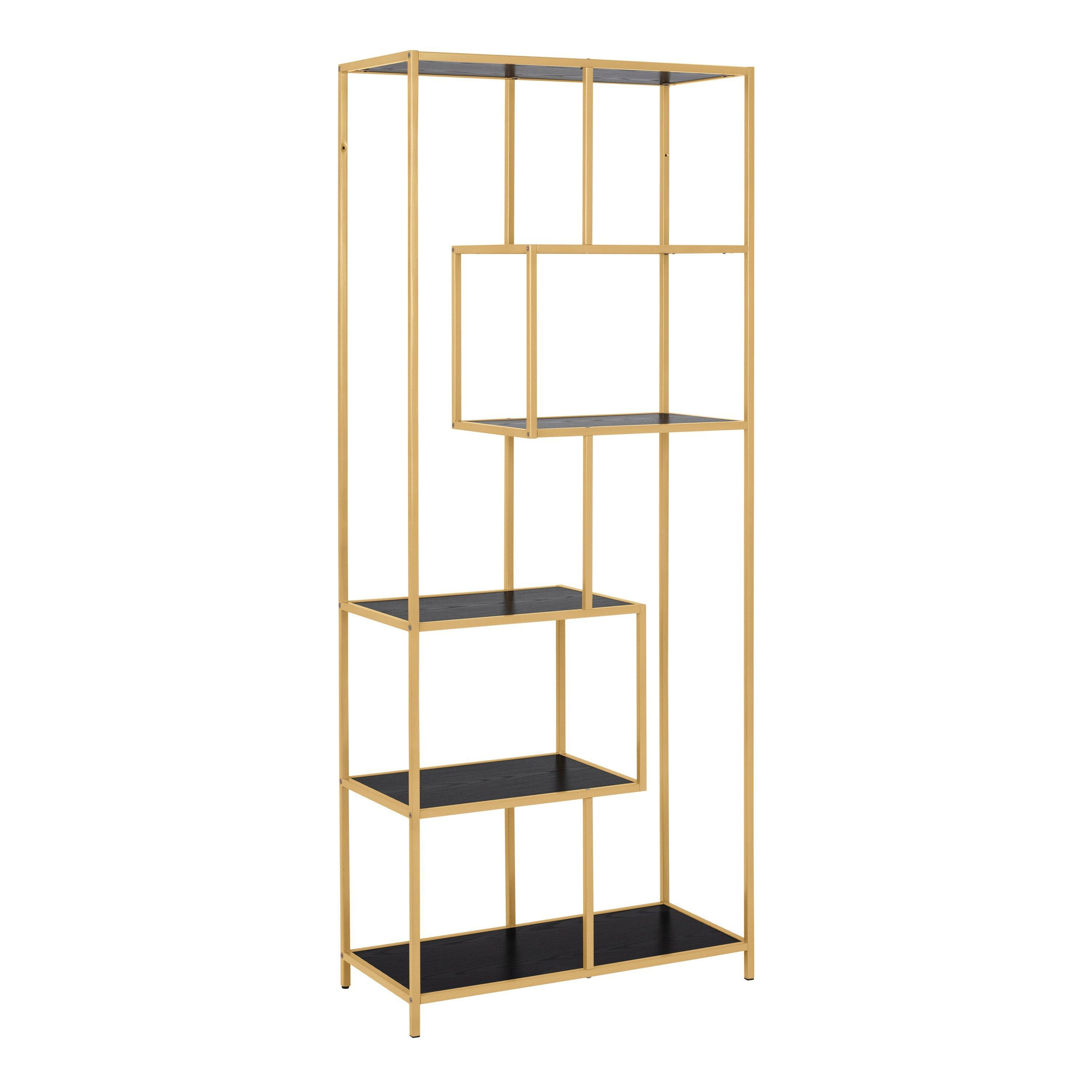 Seaford Tall Gold Metal Bookcase with 5 Black Shelves - image 1