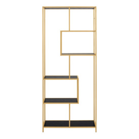 Seaford Tall Gold Metal Bookcase with 5 Black Shelves - thumbnail 2