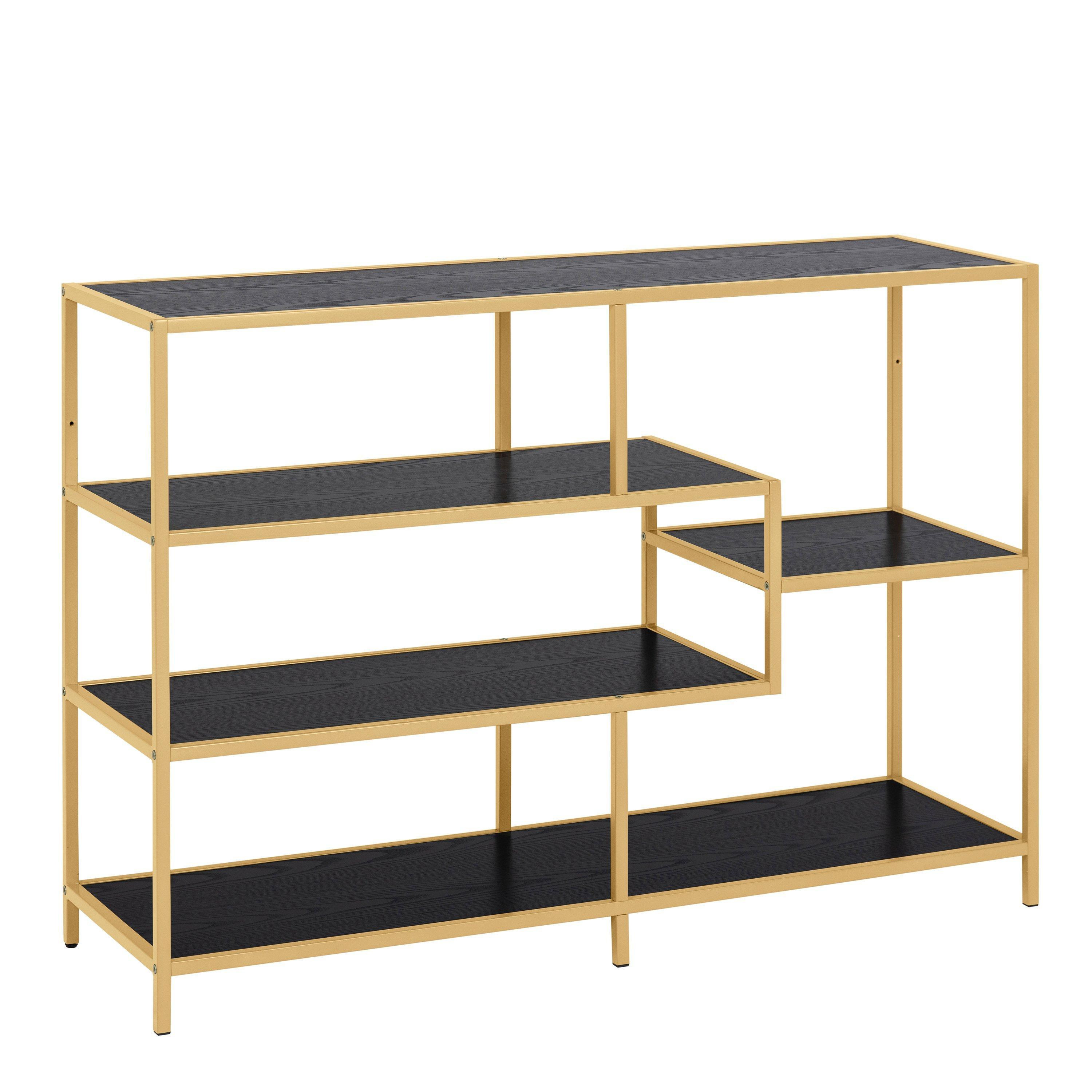 Seaford Wide Gold Metal Bookcase with 4 Black Shelves - image 1