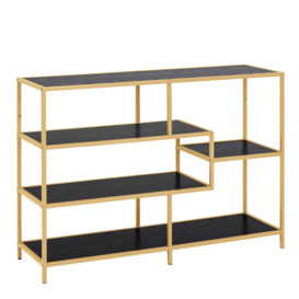 Seaford Wide Gold Metal Bookcase with 4 Black Shelves - thumbnail 1
