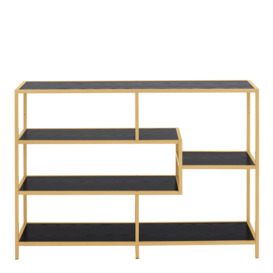Seaford Wide Gold Metal Bookcase with 4 Black Shelves - thumbnail 2