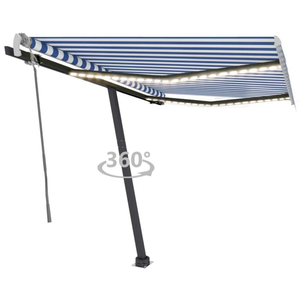 Manual Retractable Awning with LED 350x250 cm Blue and White - image 1