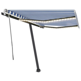 Manual Retractable Awning with LED 350x250 cm Blue and White - thumbnail 2