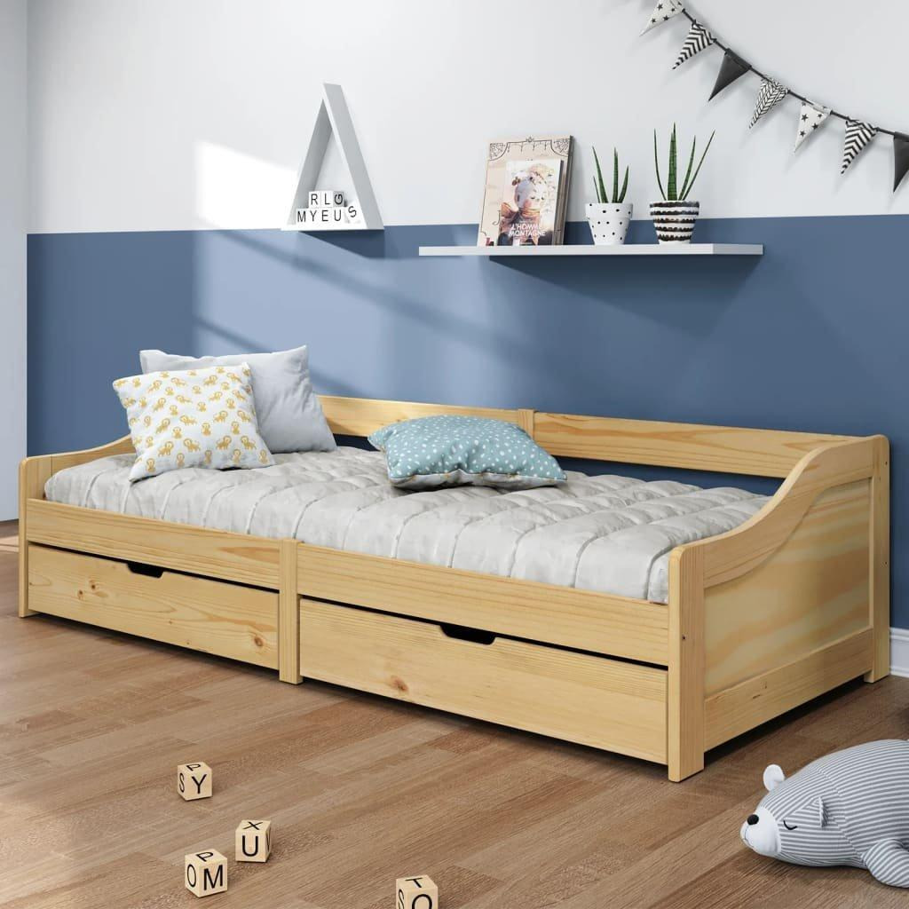 Day Bed with 2 Drawers IRUN 90x200 cm Solid Wood Pine - image 1