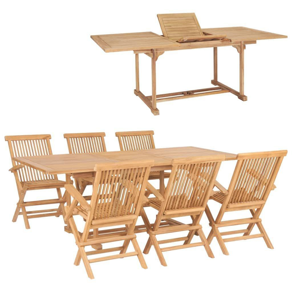 7 Piece Outdoor Dining Set 150-200x100x75 cm Solid Teak Wood - image 1