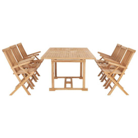 7 Piece Outdoor Dining Set 150-200x100x75 cm Solid Teak Wood - thumbnail 2