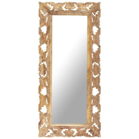 Hand Carved Mirror Brown 110x50 cm Solid Mango Wood - thumbnail 1