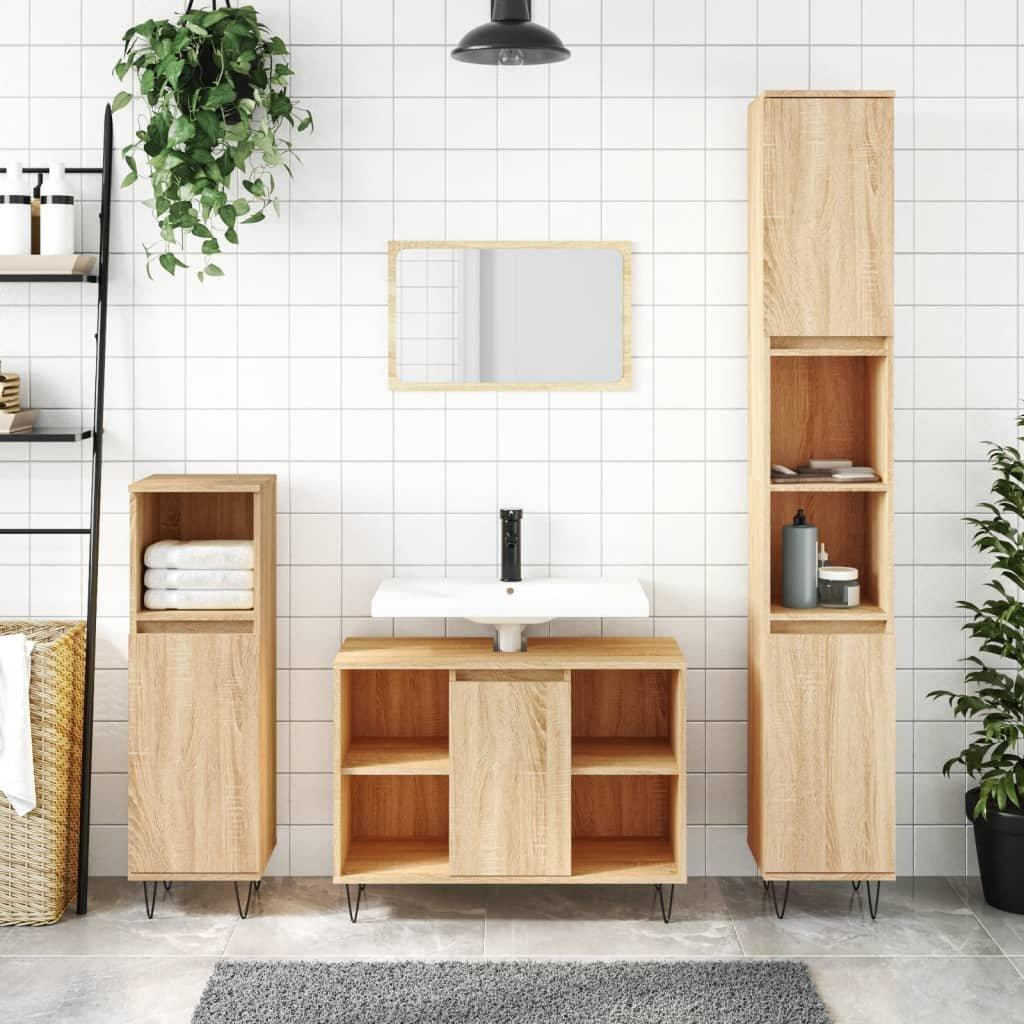 Bathroom Cabinet Sonoma Oak 30x30x100 cm Engineered Wood - image 1
