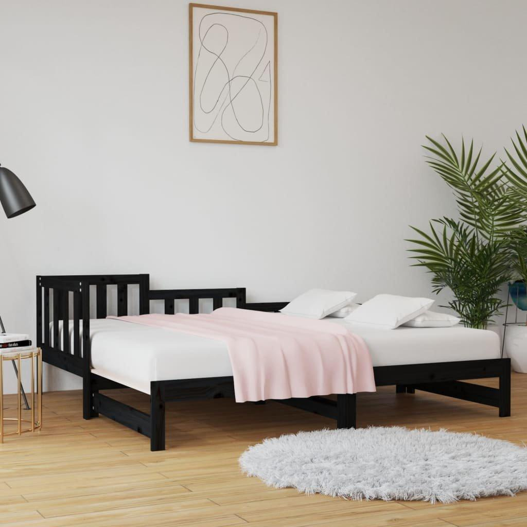 Pull-out Day Bed Black 2x(80x200) cm Solid Wood Pine - image 1