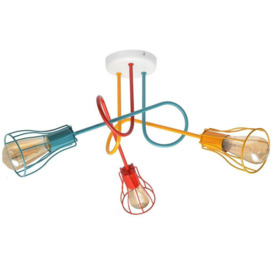 Oxford Multi Arm Semi Flush Ceiling Light White Orange Red Turquoise 64cm