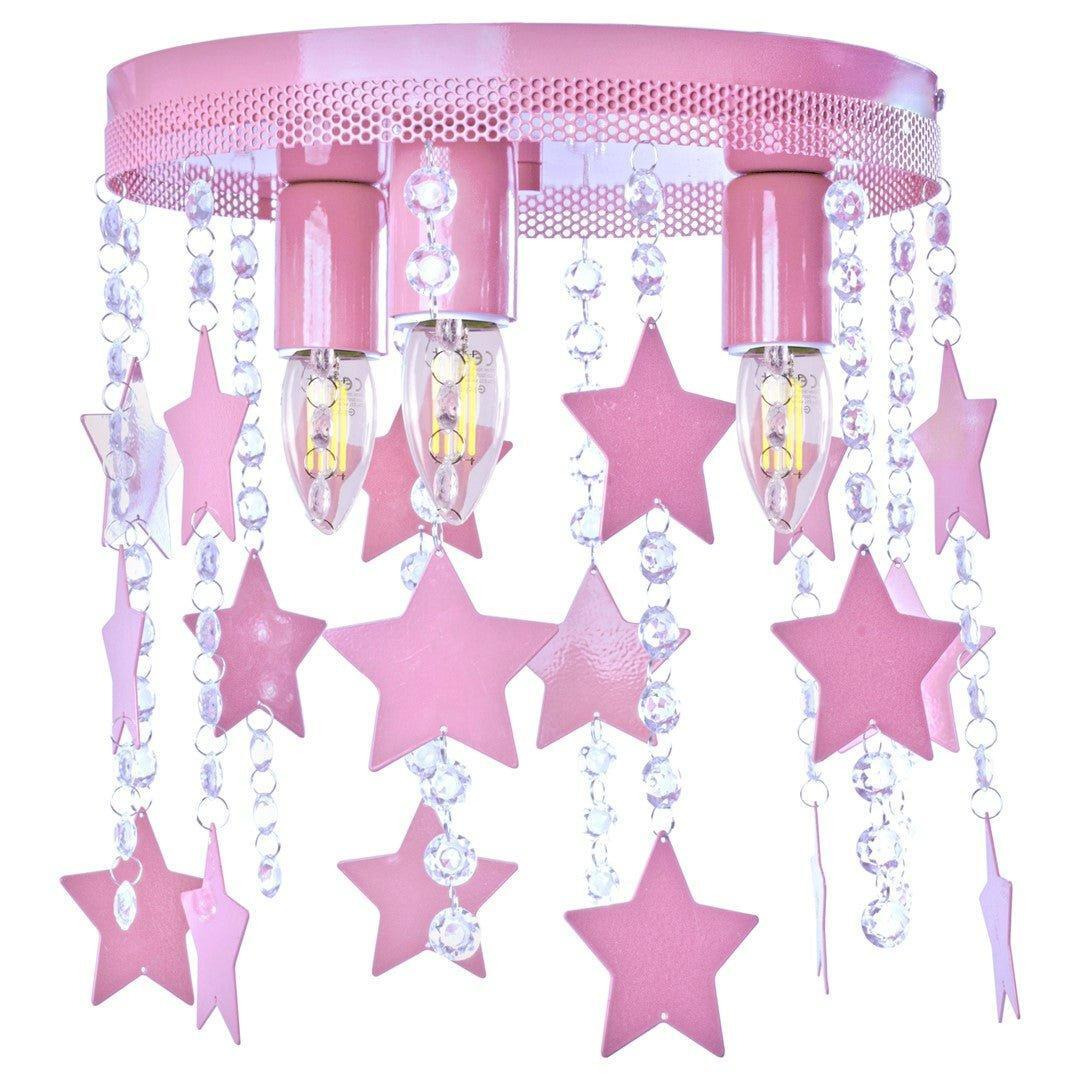 Star Ceiling Lamp Hand Made Baby Pink With Stars And Crystals - image 1
