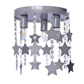 Star Ceiling Lamp Cool Grey Hand Made With Crystals And Stars