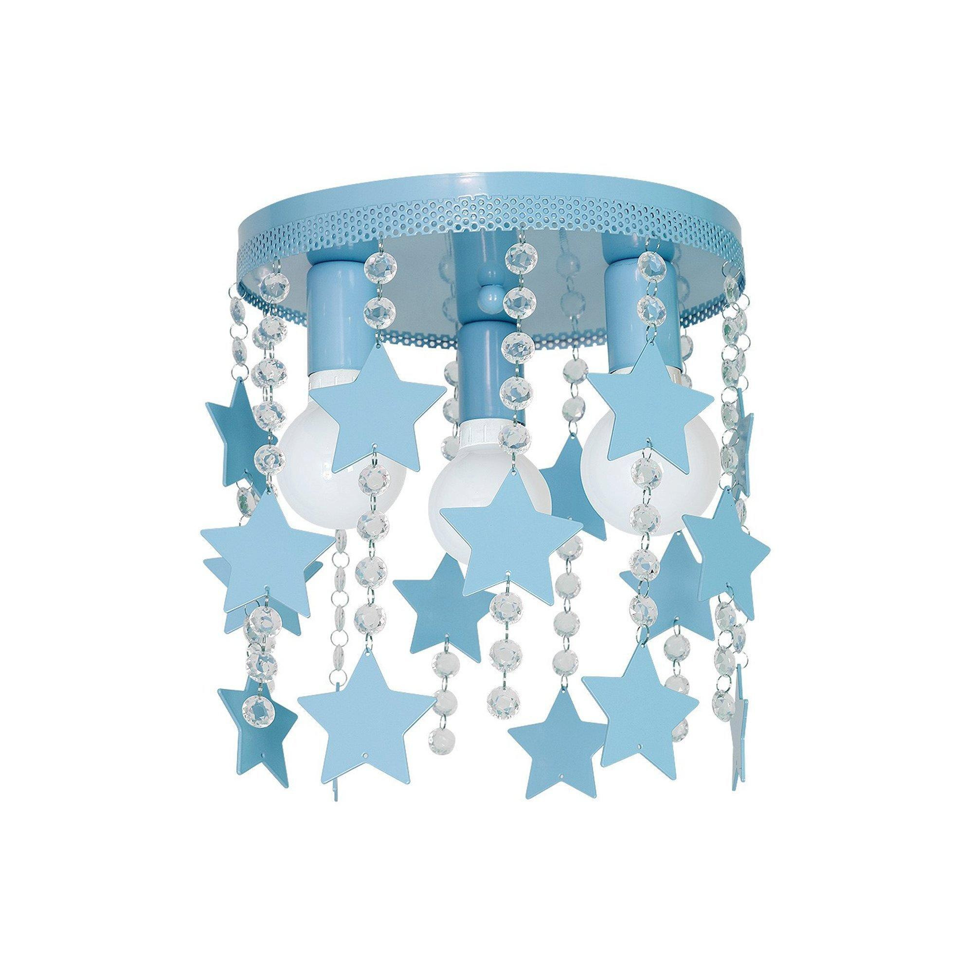 Star Ceiling Lamp powder Blue Hand Made With Crystals And Stars - image 1