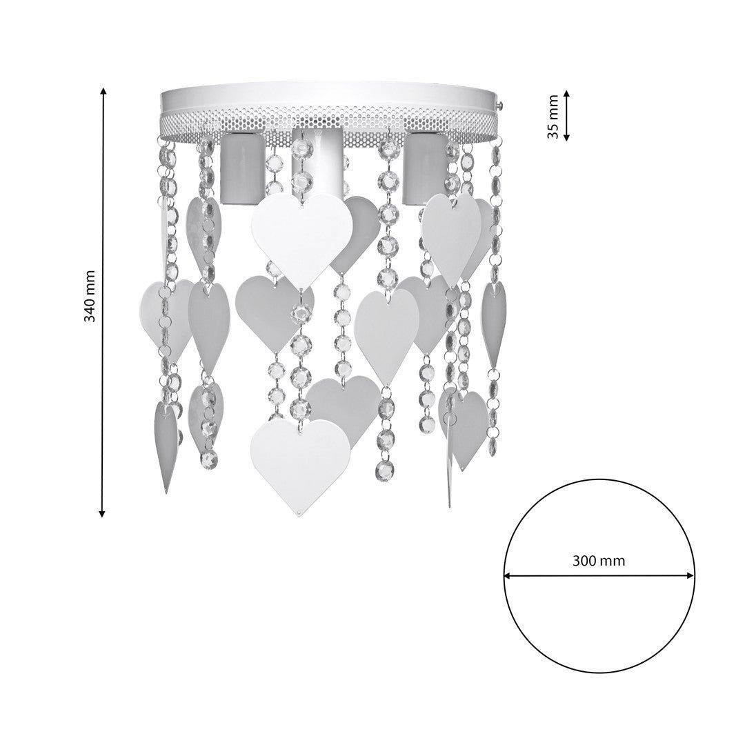 Corazon Ceiling Lamp Hand Made Cool Grey With Hearts And Crystals - image 1