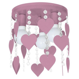 Corazon Ceiling Lamp Hand Made Baby Pink With Hearts And Crystals