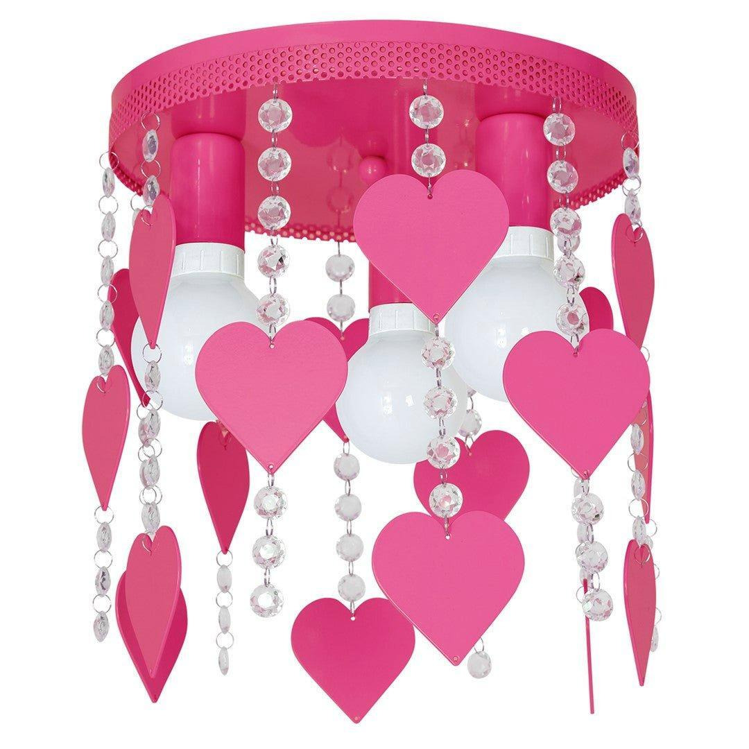 Corazon Ceiling Lamp Hand Made Hot Pink With Hearts And Crystals - image 1