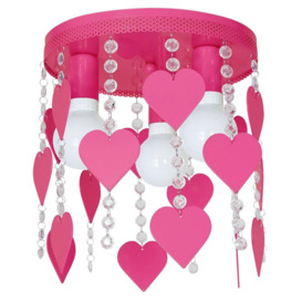 Corazon Ceiling Lamp Hand Made Hot Pink With Hearts And Crystals